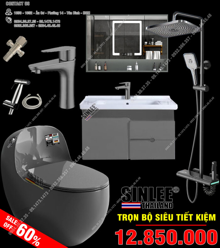 COMBO12850 – CẦU TRỨNG XÁM KAZER – THAN TỦ SLTD94X – TỦ GƯƠNG HỘP MÀU XÁM